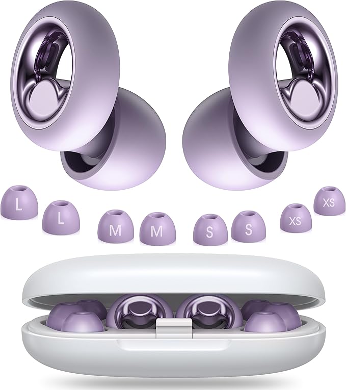Ear Plugs for Sleeping Noise Cancelling, Reusable Silicone Ear Plugs for Noise Reduction, Soft Hearing Protection with 8 Ear Tips for Concerts, Work, Shooting, and Travel (Light Purple)