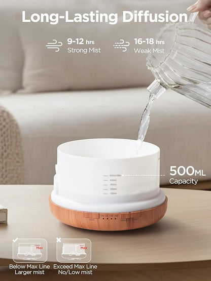 InnoGear Aromatherapy Diffuser & 10 Essential Oils Set, 500ml Essential Oil Diffuser with Remote Control Ultrasonic Cool Mist Scent Humidifier Vaporizer Auto-Off Timer for Room Office Home, Yellow