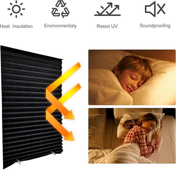 Window Blinds Cordless Blackout No Drill Cut to Size Clip On Stick On Self Adhesive Temporary Blinds Pleated Paper Blinds for Windows Doors Shades for Home Nursery Bedroom Kitchen Bathroom