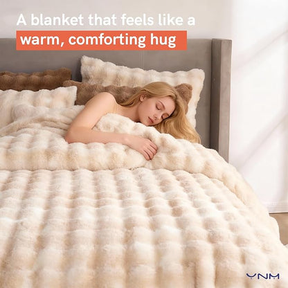 YnM Ultra-Soft Weighted Blanket, Fluffy Bubble Cuddle Heavy Bed Blanket, Plush Faux Fur Big Comforter, Soft & Warm Home Decor Piece (Tie-dye Khaki, 90''x104'' 20lbs, King/Ca King)