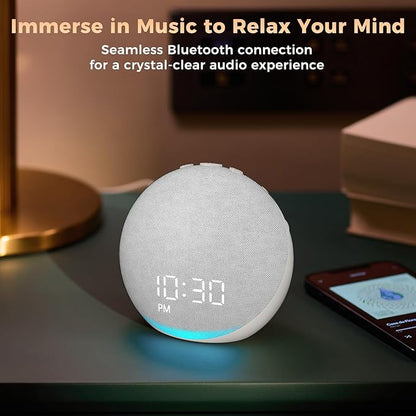 Sound Machine Alarm Clock for Bedroom: 25 Natural Sleep Sounds - White Noise Machine for Adults Kids Baby - Gentle Wake Up Alarm with Bluetooth Speaker - Frost White