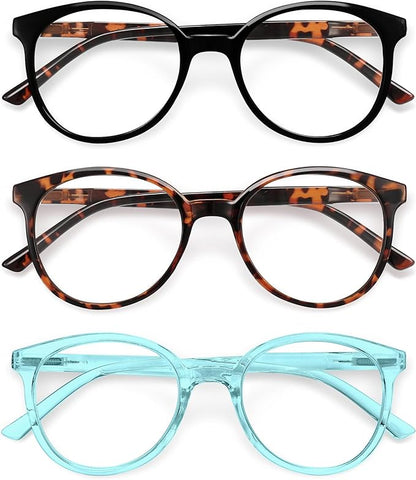 IBOANN Chic & Comfy Blue Light Glasses for Women - 3-Pack Round Frames, Screen-Ready Style with UV Protection Coating