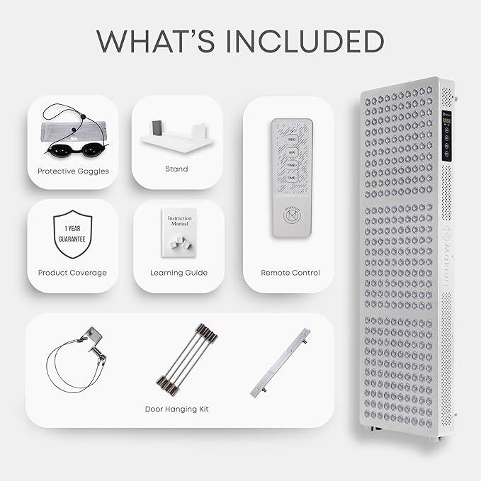 Makiuri Red Light Therapy Lamp | LED Light Therapy Panel for Face & Body | Infrared & Red Light in 5 Wavelengths | Supports Relaxation, Skin Appearance & Overall Wellness | Neptune (White 300 LED)
