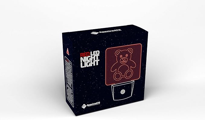 Red LED Dim Night Light for Bedrooms & Bathrooms [2 Pack] - BioRhythm Safe - (Teddy Bear)