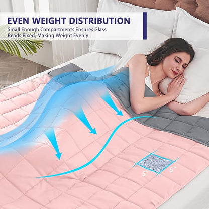 yescool Weighted Blanket for Adults (22 lbs, 60" x 80", Pink Grey) Cooling Heavy Blanket for Sleeping Perfect for 210-230 lbs, Queen Size Breathable Blanket with Premium Glass Bead, Machine Washable