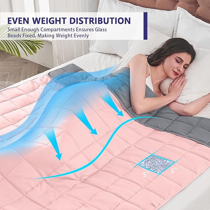 yescool Weighted Blanket for Adults (25 lbs, 88” x 104”, Pink Grey) Cooling Heavy Blanket for Sleeping Perfect for 240-260 lbs, King Size Breathable Blanket with Premium Glass Bead