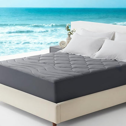 Sleep Zone Cooling Mattress Pad King, Support Mattress Topper, Breathable and Soft Mattress Protector, Deep Pocket Bed Cover, Machine Washable (Dark Grey, King)