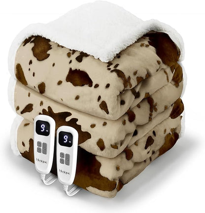 Heated Blanket King Blanket - Fast Heating Electric Blanket, Soft Flannel Heated King with 4 Time Settings,10 Heating Settings, Warm Gifts for Women&Mom & Grandma(90"x100"Cow Print Apricot)