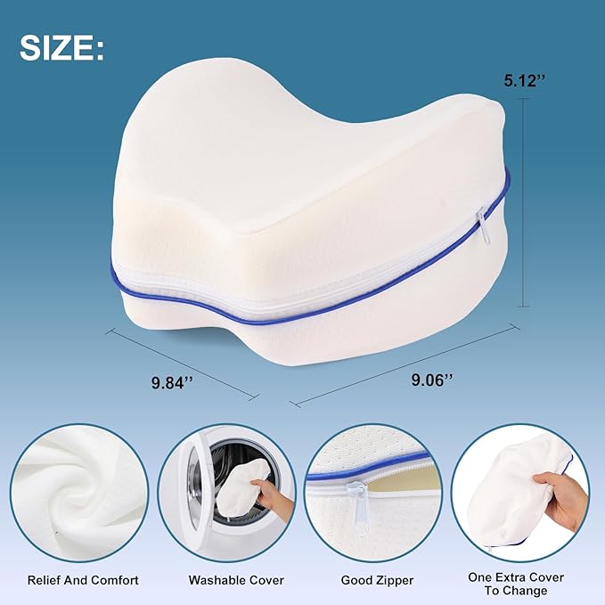 Knee and Leg Memory Foam Pillow for Side Sleepers, Ergonomic Support for Back, Hips, Knees, Joints, Nerves and Muscle Discomfort Relief (White)