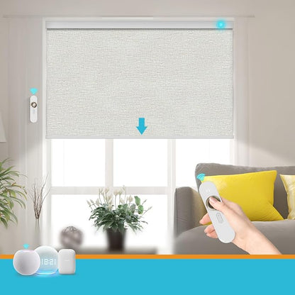 Motorized Blinds with Remote, Smart Blind Roller Shades Compatible with Alexa, Durable Rechargeable Battery Solar Power 100% Blackout Customized Size (Luxury-Silver)