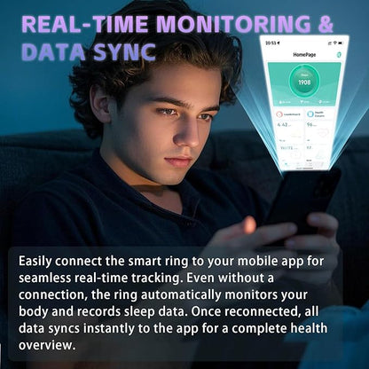 Smart Ring for Men Women – Fitness Tracker Ring with Sleep Monitoring, Heart Rate, SpO2, Blood Pressure, Step & Calorie Counter, No Subscription Fee, iOS & Android Compatible (Black, 14)
