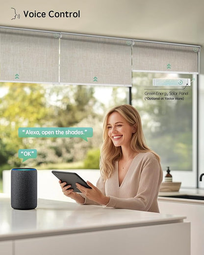 Yoolax Motorized Blinds with Remote, Blackout Smart Blinds for Windows Motorized Roller Shades, Automatic Window Shades Compatible with Alexa Custom Size (Blackout-Fabric Beige)