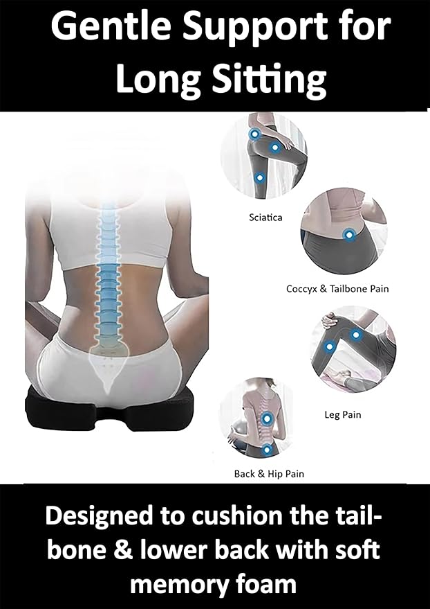 GESQUARE 3-Piece Memory Foam Seat Cushion & Lumbar Support Pillows Set – Adjustable Back Support for Office, Car & Gaming Chairs – Tailbone & Coccyx Comfort for Long Sitting.