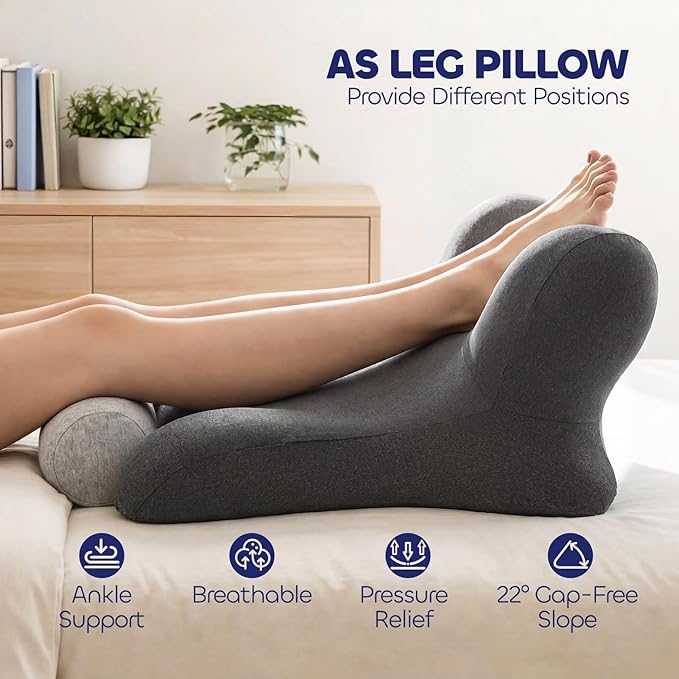 Reading Pillow for Floor & Bed Use - 22" Ergonomic Backrest with Built-in Neck Support and Contoured Arms, Memory Foam Sitting Pillow for Gaming, Reading, Nursing, Watching TV Pack