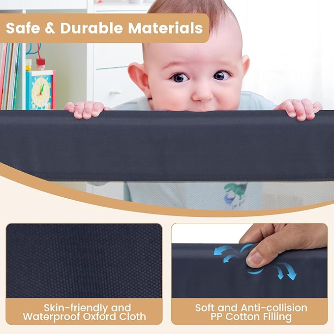 HONEY JOY Bed Rail for Toddlers, 60-Inch Extra Long, Foldable Portable Swing Down Safety Bed Guard Rail, Toddler Bed Rails for Crib, King Queen Full Twin Size Bed Mattress (Gray)