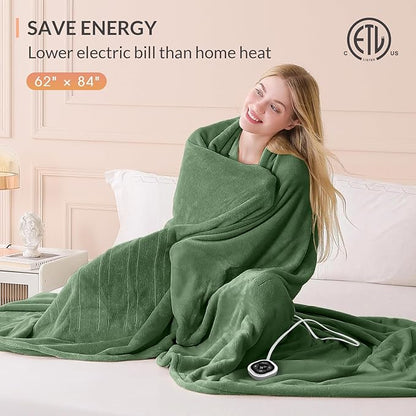HOMLYNS LuxeHeat Heated Blanket Electric Blanket Twin Size, Soft Flannel Sherpa Heating Blanket with 10 Heat Settings, 1-10 hrs Timer Auto Shut Off (62x84 inches, Green)