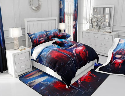 Manfei Red Drum Kit Kids Sheet Set King Size, Rock Music Theme Bed Sheet Set 4pcs (Fitted Sheet, Flat Sheet, 2 Pillowcases), Musical Instrument Bedding Set for Boys Girls Teens Bedroom Decor
