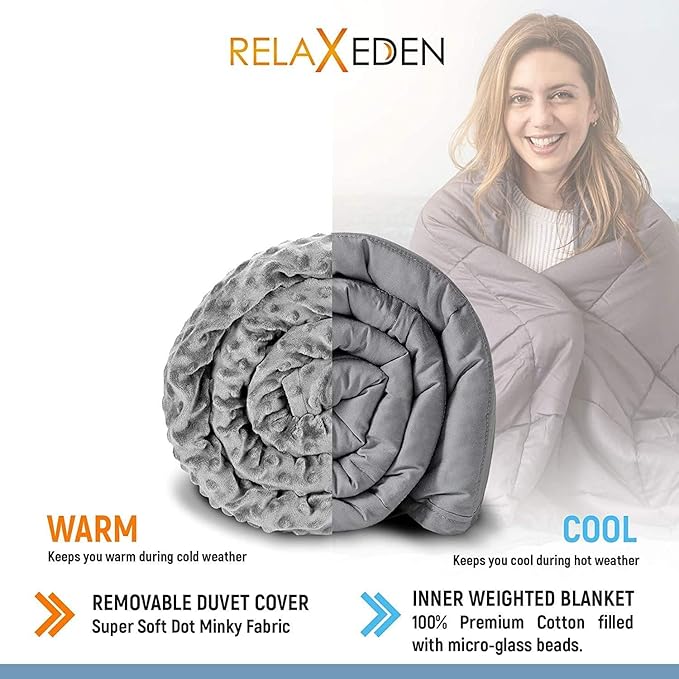 Adult Breatheable Cotton Weighted Blanket with Removable Navy Duvet Cover, 60 x 80 Inch, 15 Pounds, Made w/Polyester and Glass Beads, Grey