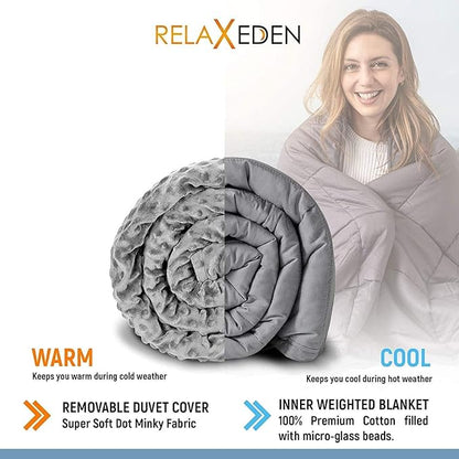 Adult Breatheable Cotton Weighted Blanket with Removable Navy Duvet Cover, 60 x 80 Inch, 15 Pounds, Made w/Polyester and Glass Beads, Grey