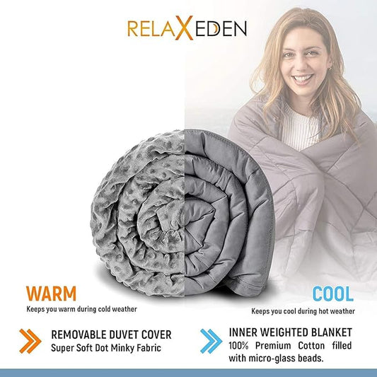 Adult Breatheable Cotton Weighted Blanket with Removable Navy Duvet Cover, 60 x 80 Inch, 15 Pounds, Made w/Polyester and Glass Beads, Grey