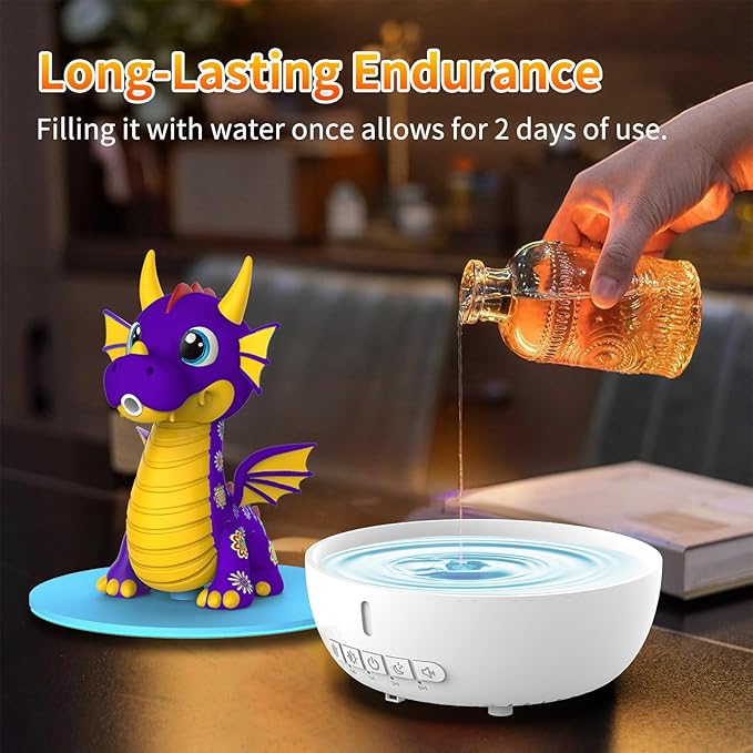 Aromatherapy Dragon Humidifier, 200ML Essential Oil Diffuser with Remote & Timer, White Noise Machine with 10 Soothing Sounds, Cute Small Humidifiers for Kids Bedroom, Home, Office (Purple)