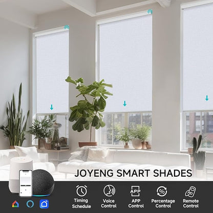 Motorized Blinds with Remote, Custom Automatic Electric Blackout Smart Blinds for Windows, Motorized Window Roller Shades Compatible with Alexa Google for Home Office, Elegant White