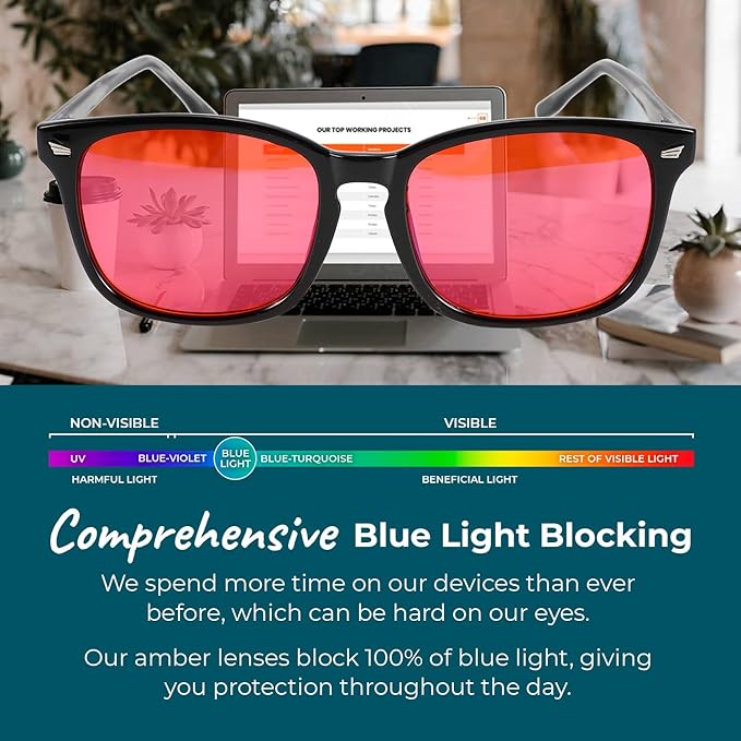 100% Blue Light Blocking Glasses - Better Sleep Anti Eye Strain Protection - Computer Gaming Women Men