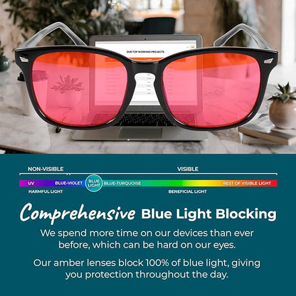 100% Blue Light Blocking Glasses - Better Sleep Anti Eye Strain Protection - Computer Gaming Women Men