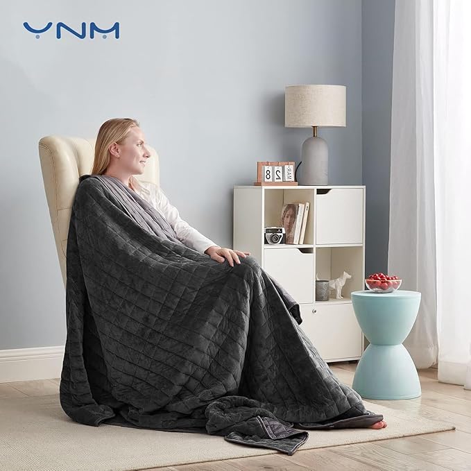 YnM Cooling Weighted Blanket for Adults, Cooling & Cozy Velvet Dual-Sided, 20lbs Heavy Bed Throw for One Person of 190lbs, Four Seasons Use (60x80 Inches, Queen Bed, Dark/Light Grey)