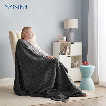 YnM Cooling Weighted Blanket for Adults, Cooling & Cozy Velvet Dual-Sided, 20lbs Heavy Bed Throw for One Person of 190lbs, Four Seasons Use (60x80 Inches, Queen Bed, Dark/Light Grey)