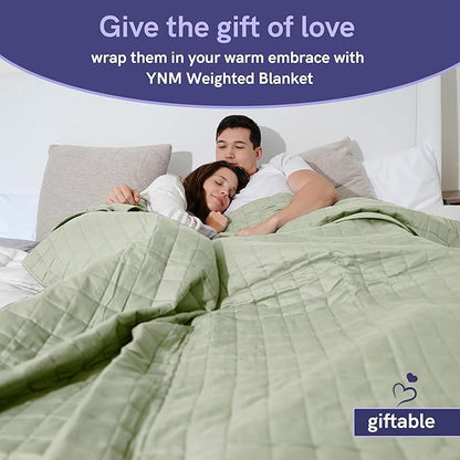 YnM Exclusive 20 lbs Weighted Blanket, Extra Heavy Cotton/Polyester Bed Blanket for Two Persons, Ideal for Queen or King Bed (88x104 Inches, 20 Pounds, Avocado/White Reversible)