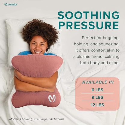 Calmier - 6 lb Sensory Weighted Pillow - Glass Bead Filled Hug Pillow - Ultra Plush Cozy Weight Sensory Pillows for Adults and Kids - Weighted Lap Pad (Pink - Fleece, 6 LBS)