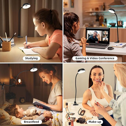 Clip on Desk Lamp 10-Level Dimming & 5 Color Modes Reading Book Light, Flexible Gooseneck Reading Light for Beds, Desks, Headboards - Eye-Friendly Night Light Clip on Light for Bed Bedside (Black)