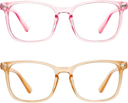 LifeArt 2 Pairs Blue Light Blocking Glasses with Spring Hinge, Anti Eyestrain, Computer Reading Glasses, Gaming Glasses, TV Glasses for Women Men, Anti UV (Champagne&Pink, +2.75 Magnification)