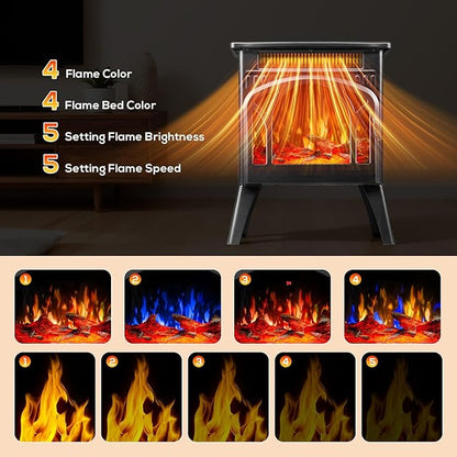 ZAFRO 21" Electric Fireplace Stove with Remote Control, Indoor Electric Fireplace Heater with Realistic Flame Effects, Space Heater with Timer & Overheat Protection for Bedroom, Living Room(Black)
