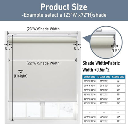 Cordless Roller Shades Blackout Blinds for Windows Room Darkening Rolled Up Shades with Spring System, UV Protection Window Shades Door Blinds for Home and Office (61" W x 72" H, Ivory)
