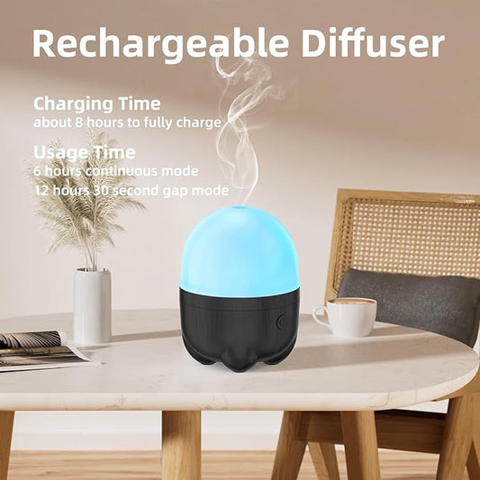 150ML Cordless Battery Operated Essential Oil Diffuser, Portable Rechargeable Diffuser with 7 LED Color ChangingLights （Dark Wood）