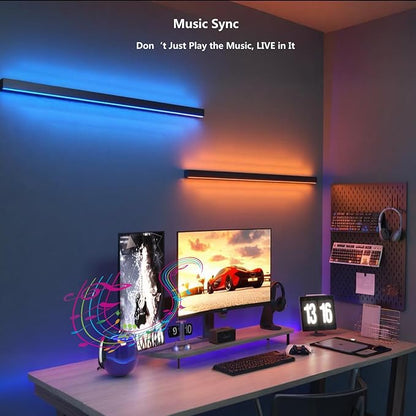 Modern LED Wall Light,RGBCW Wall Sconce Plug In or Hardwire Works with Alexa,Google Home,Remote & App,35.4In Long,Black Accent Wall Mount Lamp Dimmable for Living Room Bedroom Hallway,Music Sync,1pcs