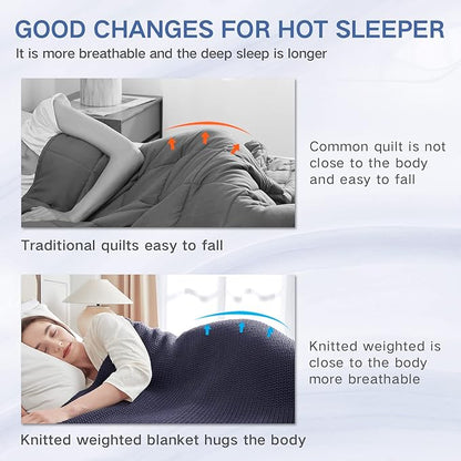 Guohaoi Knitted Weighted Blanket for Adults (Dark Grey 50"x75" 15lbs) No Beads Cooling Throw Blanket for Hot Sleepers, Home Decor Breathable Chunky Knit Heavy Blanket Use on Full Size Bed