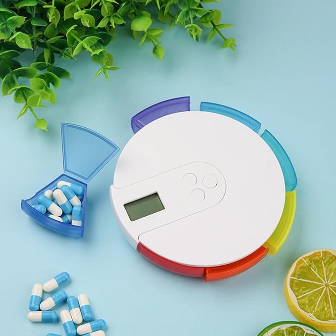 Automatic Pill Dispenser, 7 Day Pill Organizer with Large Digital Display & Alarm, Portable Travel Medicine Box for Vitamins & Medications Colorful, Ich Dekor