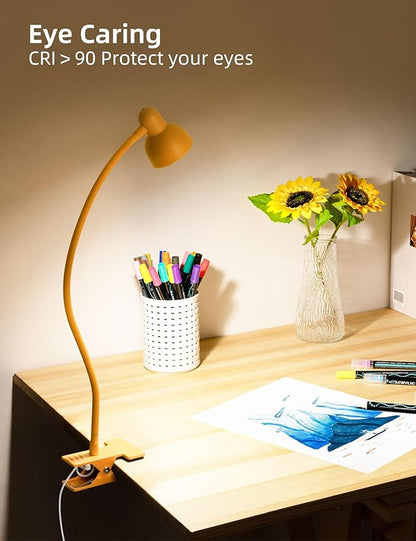 Clip on Reading Light for Bed 3 Color Modes, 10 Brightness Dimmable, Flexible Gooseneck Clip on Lamp, Eye Care Clip Light for Bed Headboard Desk Home Dorm, Yellow