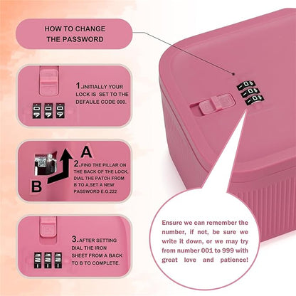 Medication Lock Box,Small Lockable Storage Box with Combination Code for Phone,Medicine Safe,Food, Home,Refrigerator,Office,Personal Items,Travel,Gift,Pink