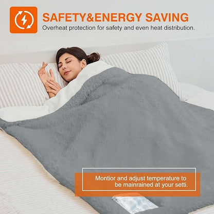 Heated Blanket - Soft Shaggy Faux Rabbit Fur Electric Blanket, Fast Heating Blanket with 10 Hours Auto Shut Off, 6 Fast Heating Levels (Gray, 90"X100")