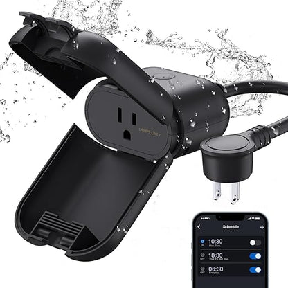 ELEGRP PQR11 Outdoor Smart Dimmer Plug Waterproof IP66, Smart WiFi Plug Compatible with Alexa & Google Assistant, Outdoor Dimmer for String Lights, No Hub Required, UL Certified, 1 Pack, Black