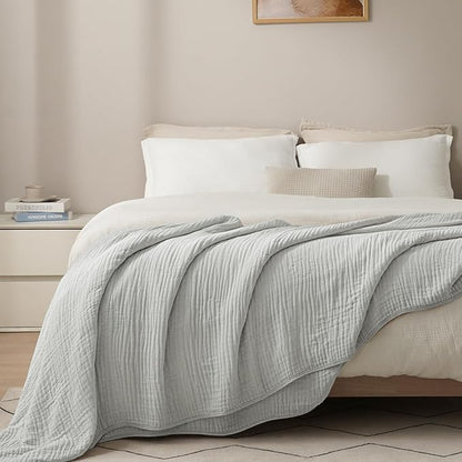 PHF Cooling Muslin Blanket King Size 104"x80", 6-Layer Lightweight Gauze Blanket Made from 35% Rayon Derived from Bamboo & 65% Cotton, Breathable & Ultra Soft Cozy for Hot Sleepers, Harbor Mist