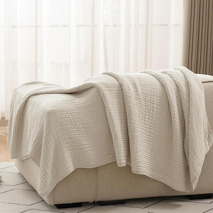 PHF Cooling Muslin Blanket Queen Size 90"x80", 6-Layer Lightweight Gauze Blanket Made from 35% Rayon Derived from Bamboo & 65% Cotton, Breathable & Ultra Soft Cozy for Hot Sleepers, French Oak