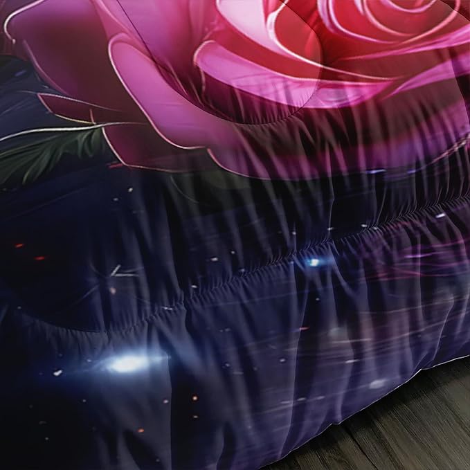 Girls Unicorn King Size Bedding Set,Red Rose Flowers Comforter Set for Kids Teens Room Decor,Romantic Starry Sky Galaxy Cute Bedding Sets with 2 Pillowcases.