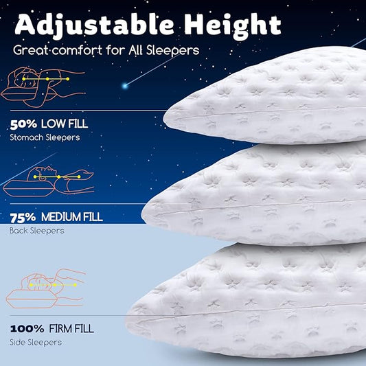 Cooling Side Sleeper Pillow for Neck and Shoulder Pain, Luxury Shredded Memory Foam Curved Bed Pillows for Sleeping Set of 1- Adjustable King Size- Washable Cover Crescent White