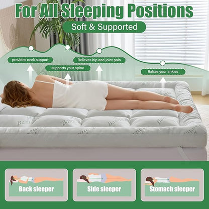 WhatsBedding 5 Inch Memory Foam Mattress Topper Twin Size for Back Pain Relief, Cooling Breathable Bamboo Viscose Air Layer, Comfort Thick Pillow Top Mattress Topper, 2000 GSM Fill