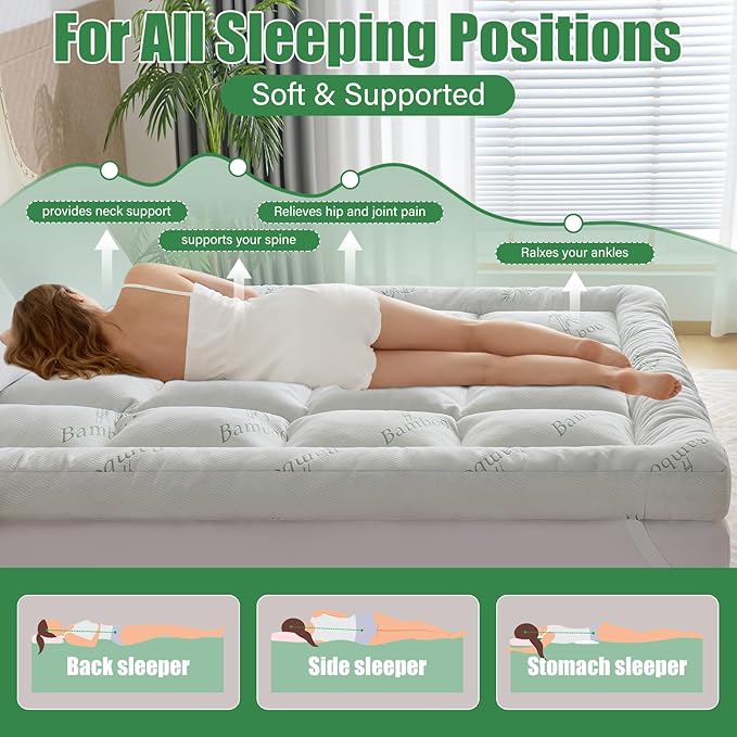 WhatsBedding 5 Inch Memory Foam Mattress Topper King Size for Back Pain Relief, Cooling Breathable Bamboo Viscose Air Layer, Comfort Thick Pillow Top Mattress Topper, 2000 GSM Fill